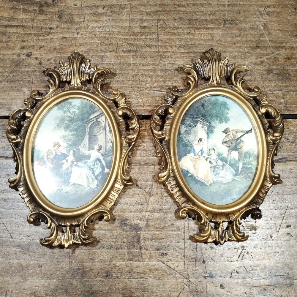 Two Vintage Ornate Frame Victorian Ladies Music Hanging Decor Art Picture